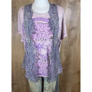 Artist Made Boho Chic Romantic Whimsical Hand Dyed Smoky Gray Purple Vest